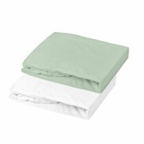 LOT 2 DRAP HOUSSE JERS 130G/M² 70X140 BLANC/VERT DE GRIS