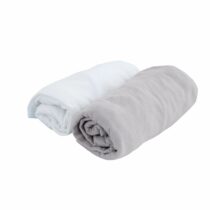 LOT 2 DRAPS HOUSSE JERSEY BLANC / PERLE